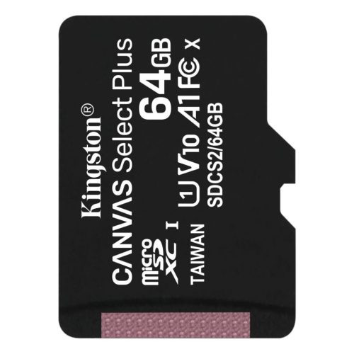 Kingston 64GB microSDXC Canvas Select Plus Class 10 100R A1 C10 Card adapter nélkül