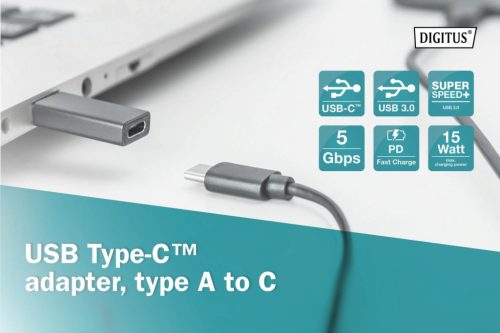 Digitus USB Type-C male/famale adapter Black