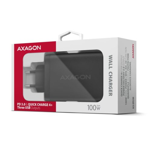 AXAGON ACU-DPQ100 PD3.0 & QC4 Three Outputs wall charger 100W Black