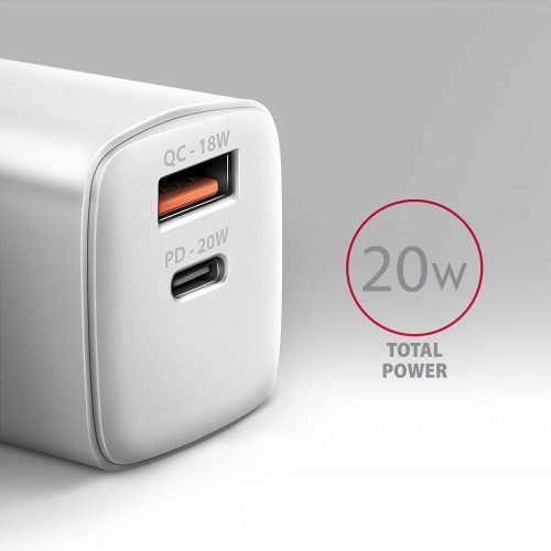 AXAGON ACU-PQ20W PD3.0 & QC4+ Dual Outputs Wall Charger 20W White