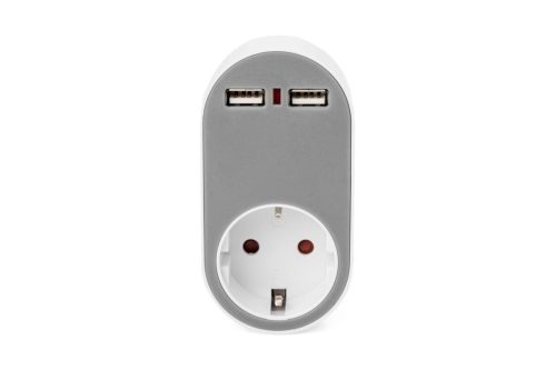 Digitus DA-70617 Universal USB Plug-in Charger with 2 x USB-A Sockets and Integrated Socket