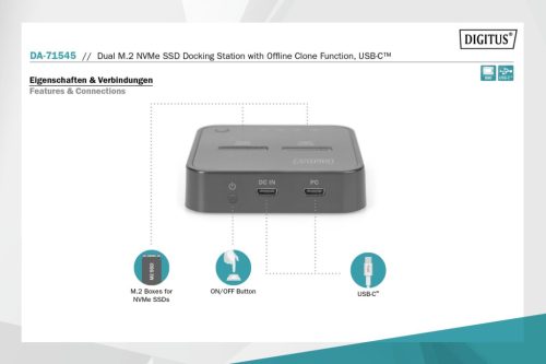 Digitus Dual M.2 NVMe SSD Docking Station with Offline Clone Function USB-C Black