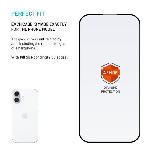 FIXED Rendkívül tartós edzett üveg por elleni aplikátorral Apple iPhone 15 /iPhone16 készülékhez, fekete