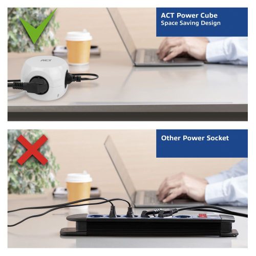 ACT Power Strip Cube F Socket Hálózati Elosztó 3DIN 1,5m White