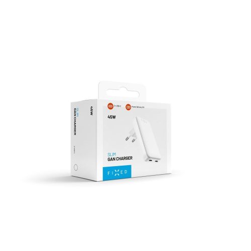 FIXED Slim 2xUSB-C úti töltő GaN PD 45W-os fehér