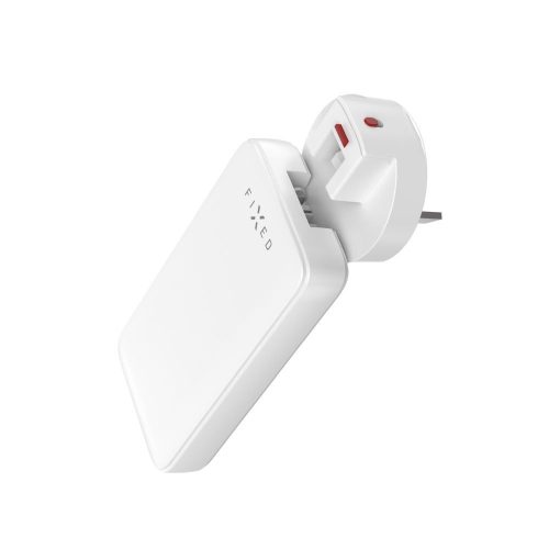 FIXED Slim Traveller 2xUSB-C utazási töltő világadapter GaN 45W, fehér