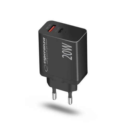 Esperanza Quich Power Charger 20W USB-C PD 20W / USB-A QC 3.0 18W Black