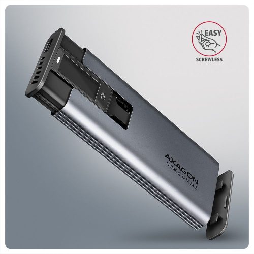 AXAGON EEM2-SD2 USB-C 10Gbps – M.2 NVMe & SATA SSD Display Box Silver