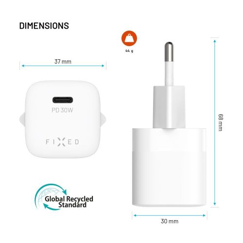 FIXED Mini USB-C GaN Charger 30W White