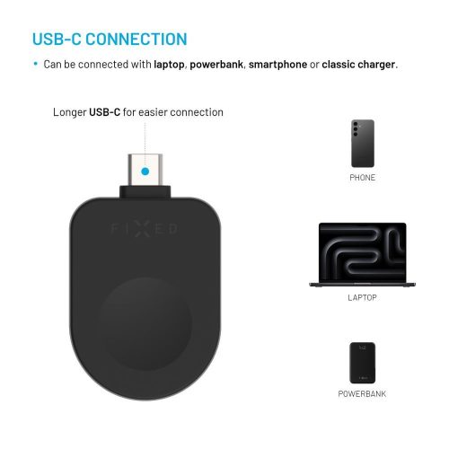 FIXED USB-C töltőadapter Apple Watch-hoz, Powerstation Uni készülékkel kompatibilis, fekete