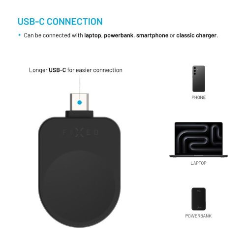 FIXED USB-C töltőadapter Samsung Galaxy Watchhoz, Powerstation Uni készülékkel kompatibilis, fekete