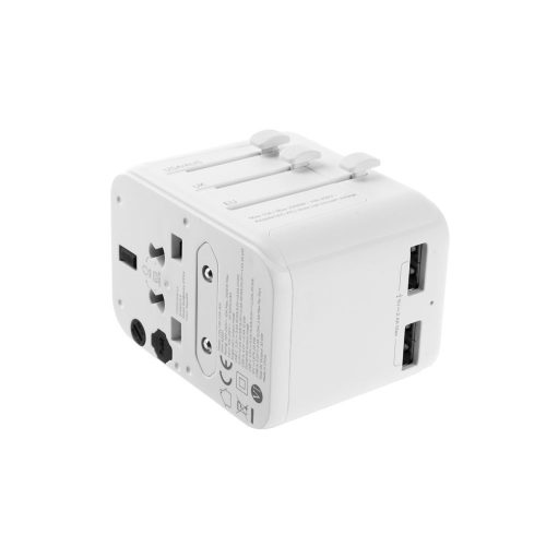 FIXED Utazóadapter EU, UK és USA/AUS számára, 1xUSB-C és 2xUSB kimenettel, GaN PD 30W, fehér