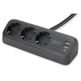 Digitus Hálózati Elosztó Kapcsolóval 3DIN 1,5m Black