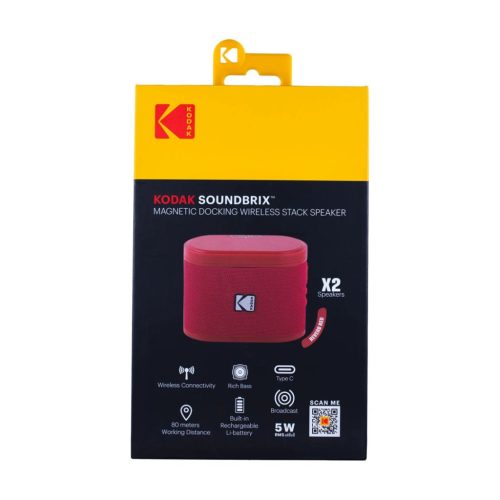 Kodak BRIXRD2 Soundbrix Mini Bluetooth Coloured Portable Two Speakers Red