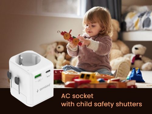 Gembird Grounded universal travel power adapter 20W White