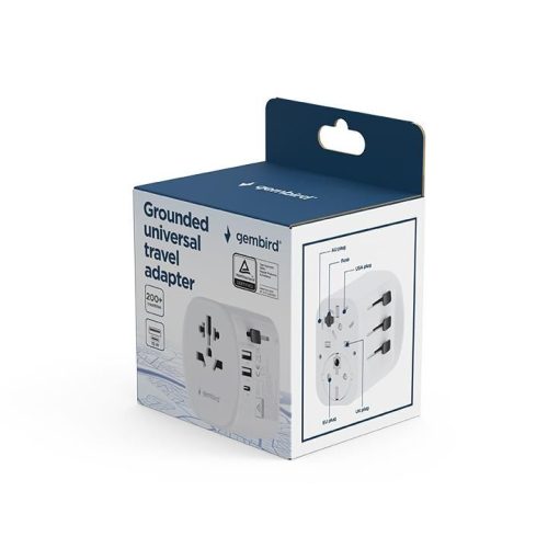 Gembird Grounded universal travel power adapter 15W White