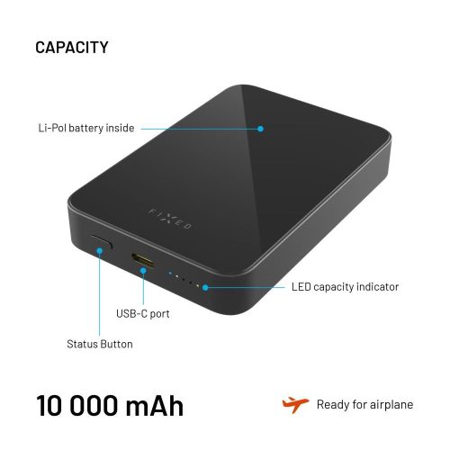 FIXED MagZen 10 Oi2 10000 mAh külső akkumlátor, fekete
