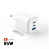 FIXED Mini 2x USB-C, USB-A GaN töltő adapter 65W, fehér
