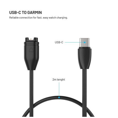 FIXED USB-C csatlakozású okosóra töltőkábel Garmin Forerunner/Fenix/Venu/Vívoactive/Instinct készülékhez 2m, fekete