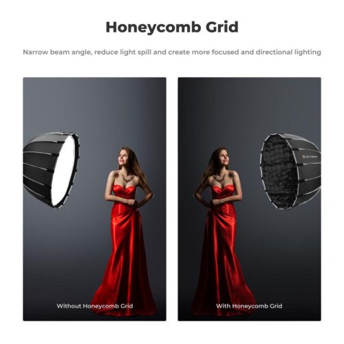 K&F Concept 60cm átmérőjű, parabolic softbox, gyorscsatlakozás, méhsejt rács, Bowens csatlakozás
