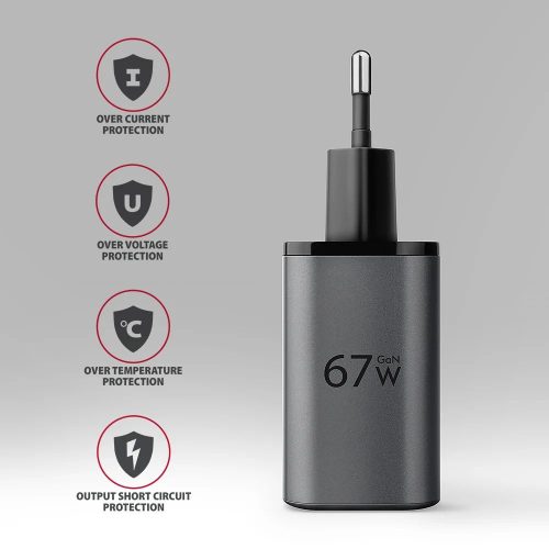 AXAGON ACU-PQ67 PD3.0 & QC4+ 2xOUTPUTS wall charger 67W Black