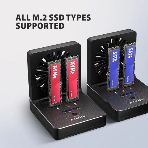 AXAGON ADSA-M2C22 USB-C 20Gbps docking station for 2x M.2 NVMe / SATA SSD with disk cloning function without PC