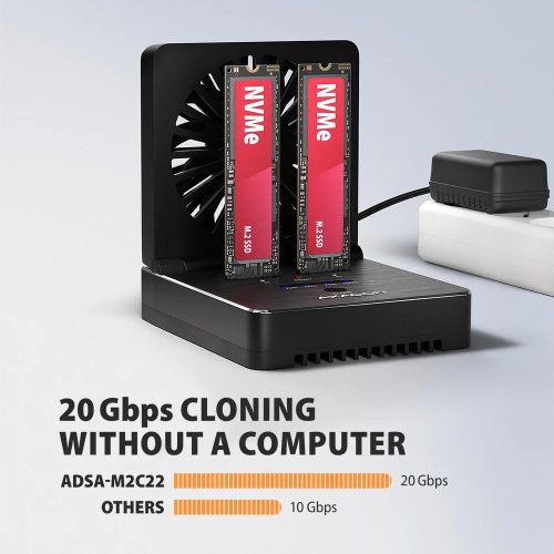 AXAGON ADSA-M2C22 USB-C 20Gbps docking station for 2x M.2 NVMe / SATA SSD with disk cloning function without PC