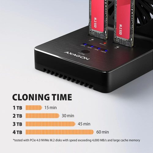 AXAGON ADSA-M2C22 USB-C 20Gbps docking station for 2x M.2 NVMe / SATA SSD with disk cloning function without PC
