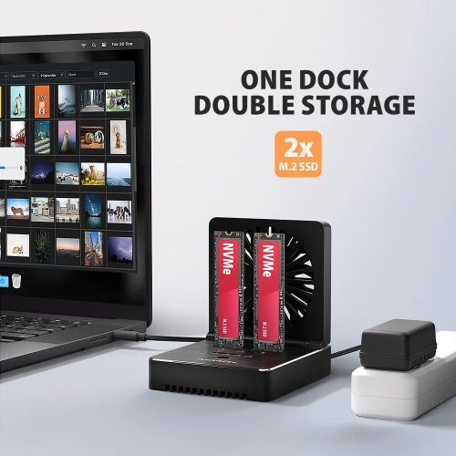 AXAGON ADSA-M2C22 USB-C 20Gbps docking station for 2x M.2 NVMe / SATA SSD with disk cloning function without PC
