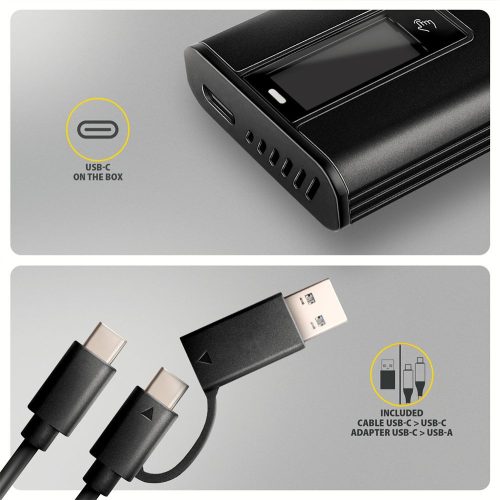 AXAGON EEM2-SD2B USB-C 10Gbps – M.2 NVMe & SATA SSD Display Box Black