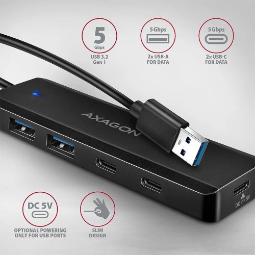 AXAGON HUE-C2A USB-A 5Gbps Travel 4-portos USB3.2 HUB Black