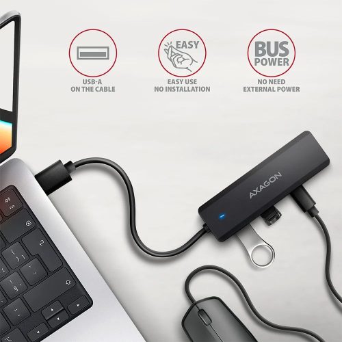 AXAGON HUE-C2A USB-A 5Gbps Travel 4-portos USB3.2 HUB Black