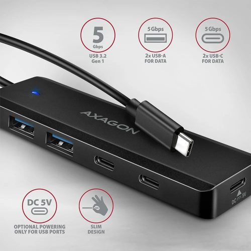AXAGON HUE-C2C USB-C 5Gbps Travel 4-portos USB3.2 HUB Black