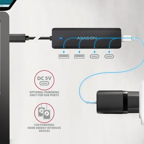 AXAGON HUE-C2C USB-C 5Gbps Travel 4-portos USB3.2 HUB Black