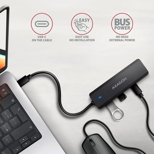 AXAGON HUE-C2C USB-C 5Gbps Travel 4-portos USB3.2 HUB Black