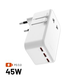   FIXED Ultravékony utazóadapter 45W EU, UK, USA/AUS 3xUSB-C PD 45W, fehér