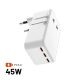 FIXED Ultravékony utazóadapter 45W EU, UK, USA/AUS 3xUSB-C PD 45W, fehér