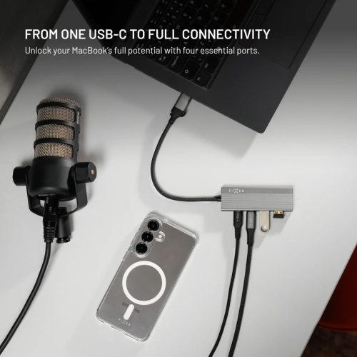 FIXED 4 portos USB-HUB, sötétszürke