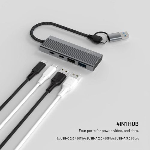 FIXED 4 portos USB-HUB, sötétszürke