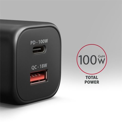 AXAGON ACU-PQ100 GaN Wall Charger 100W for laptops and phones Black