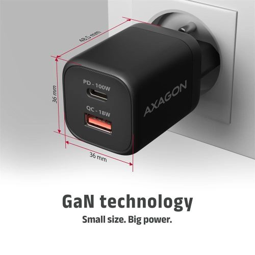 AXAGON ACU-PQ100 GaN Wall Charger 100W for laptops and phones Black