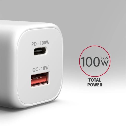 AXAGON ACU-PQ100W GaN Wall Charger 100W for laptops and phones White
