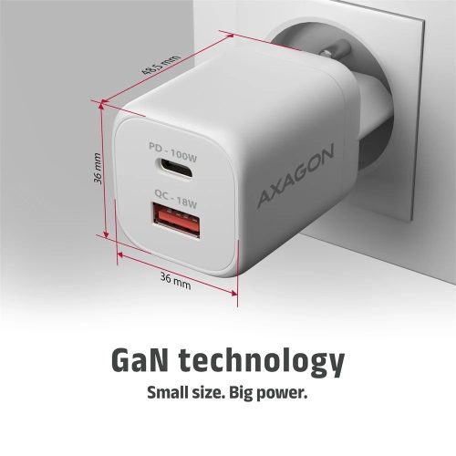 AXAGON ACU-PQ100W GaN Wall Charger 100W for laptops and phones White