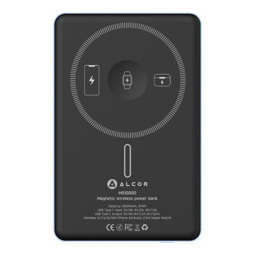 Alcor MS10000 Qi2 MagSafe Mágneses, vezeték nélküli vésztöltő, 10000 mAh, 20 W - kék