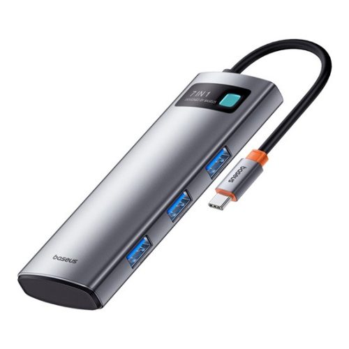 Baseus Metal Gleam 7-Port USB Type-C HUB dokkoló állomás, szürke