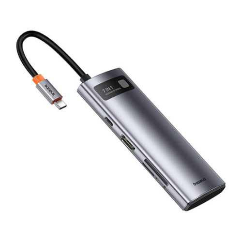 Baseus Metal Gleam 7-Port USB Type-C HUB dokkoló állomás, szürke