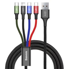   Baseus Rapid 4-in-1 USB Type-A – iPhone+2×USB Type-C+Micro USB, 3.5A gyorstöltő adatkábel, 1.2m, fekete