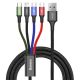Baseus Rapid 4-in-1 USB Type-A – iPhone+2×USB Type-C+Micro USB, 3.5A gyorstöltő adatkábel, 1.2m, fekete