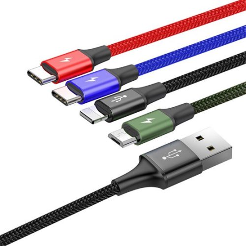 Baseus Rapid 4-in-1 USB Type-A – iPhone+2×USB Type-C+Micro USB, 3.5A gyorstöltő adatkábel, 1.2m, fekete