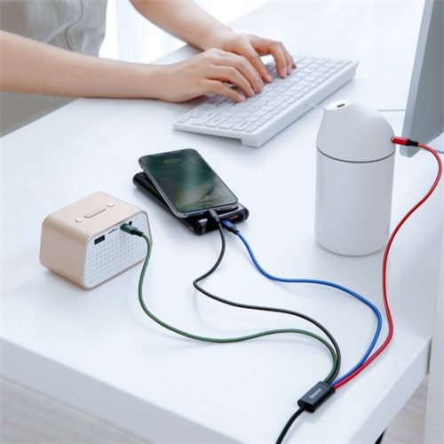 Baseus Rapid 4-in-1 USB Type-A – iPhone+2×USB Type-C+Micro USB, 3.5A gyorstöltő adatkábel, 1.2m, fekete